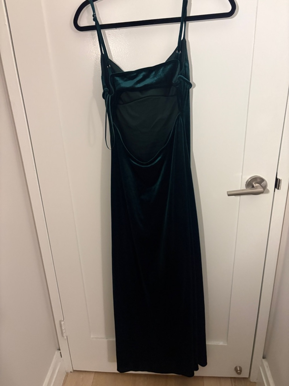 Velvet Spaghetti Strap Maxi Dress - Emerald Green - Picture 3 of 3